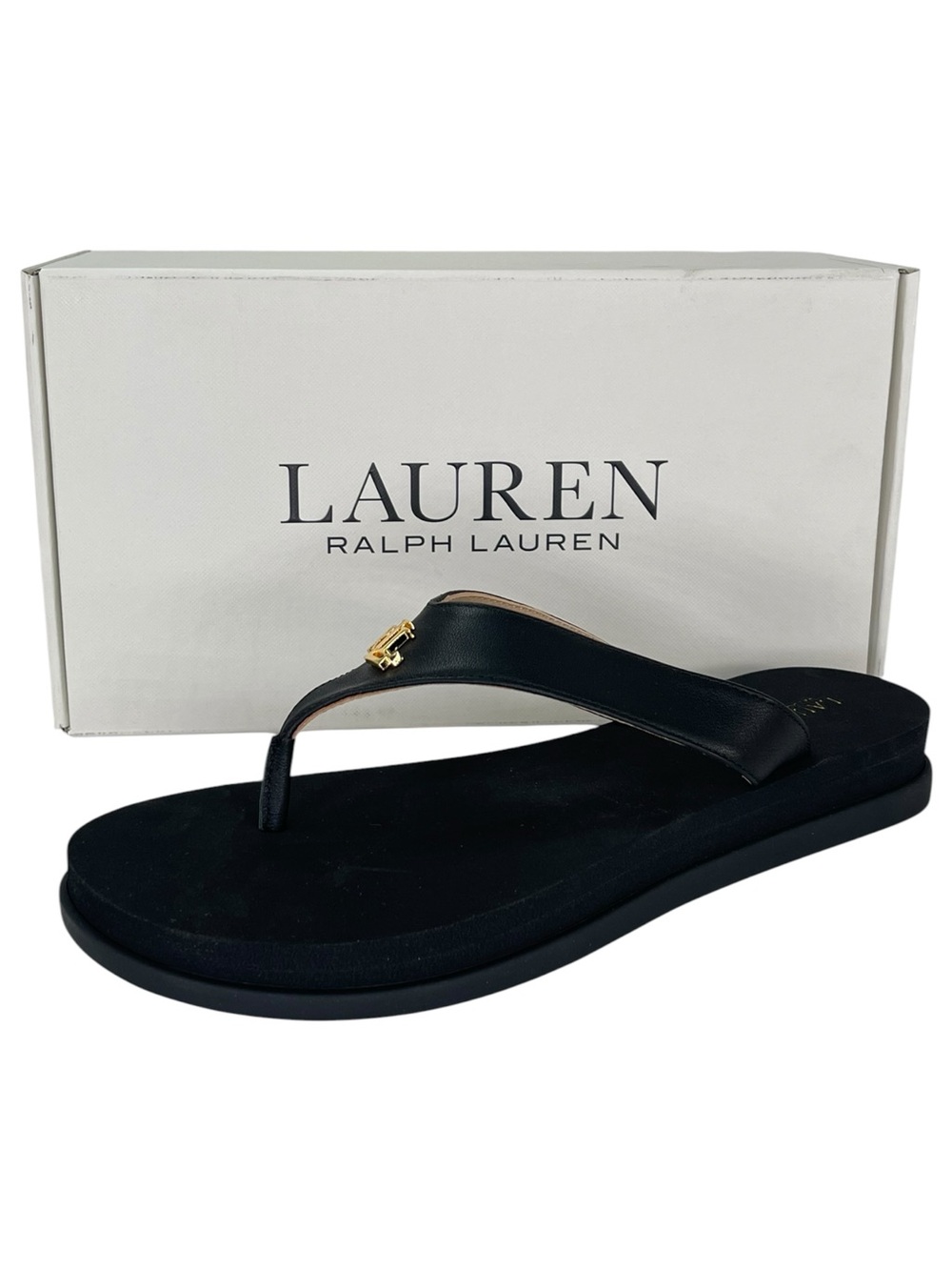 Lauren Ralph Lauren Regina Black Nappa Leather Womens Thong Sandals Size 10M - Picture 10 of 10
